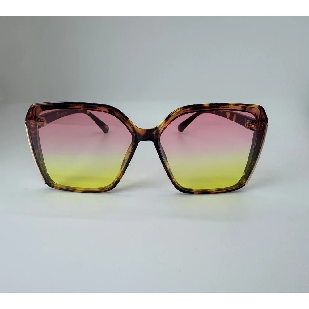 Frita Oversized Tortoise Square Sunglasses Pink Yellow Gradient Lens UV400